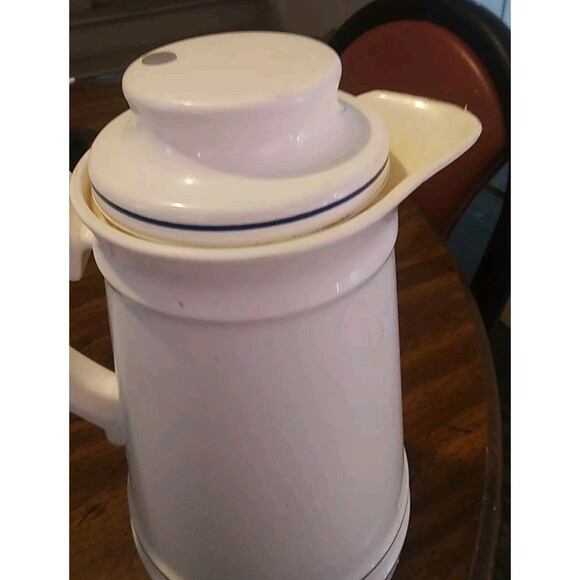 Vintage Thermos Sheree Carafe # 810 White Navy Blue Glass Lined West Germany - Picture 3 of 10